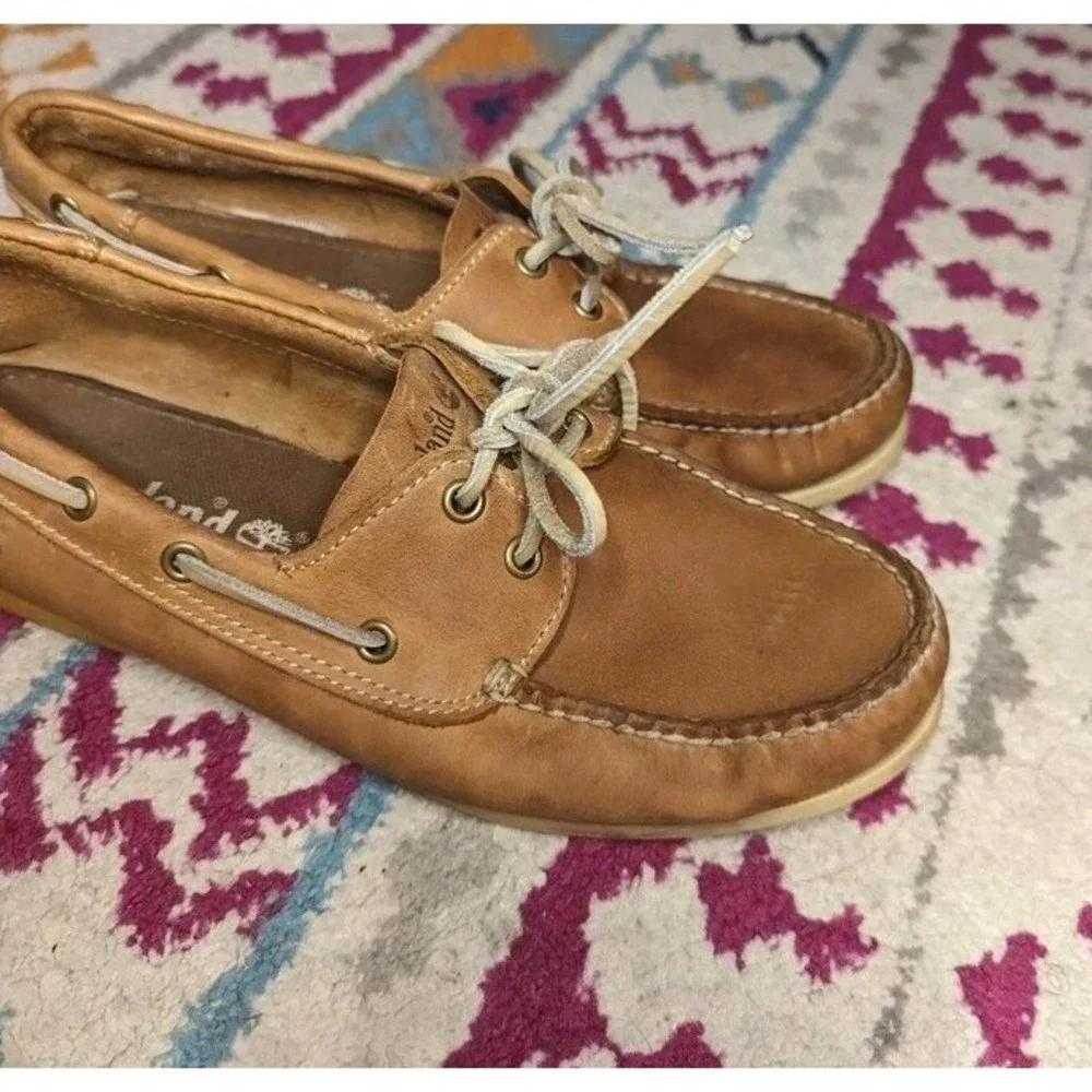 Coastal Preppy Leather Boat Shoes Men's 8.5 Brown Timberland Moc Toe